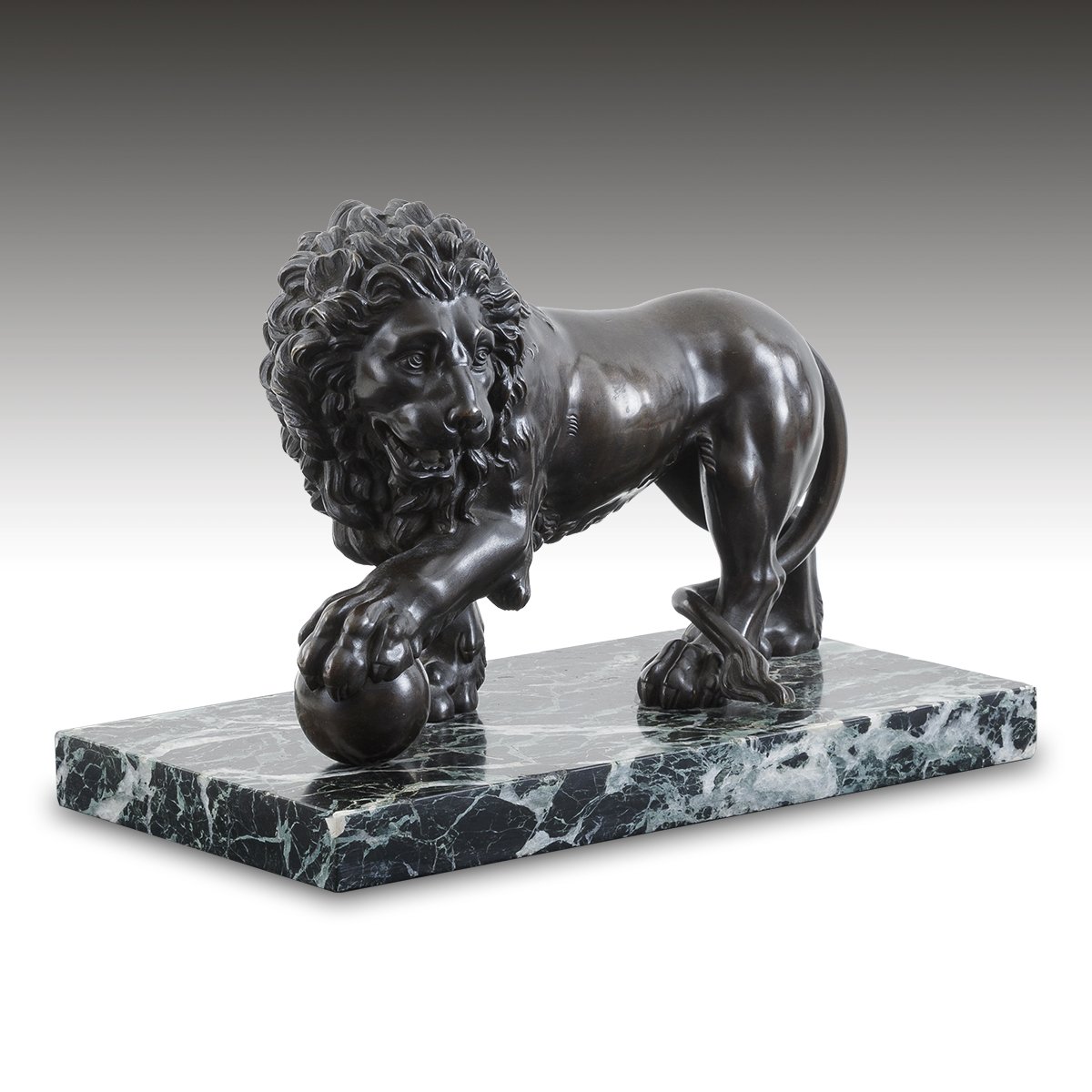 A 19th Century Grand Tour Medici Lion Bronze On A Marble Base
