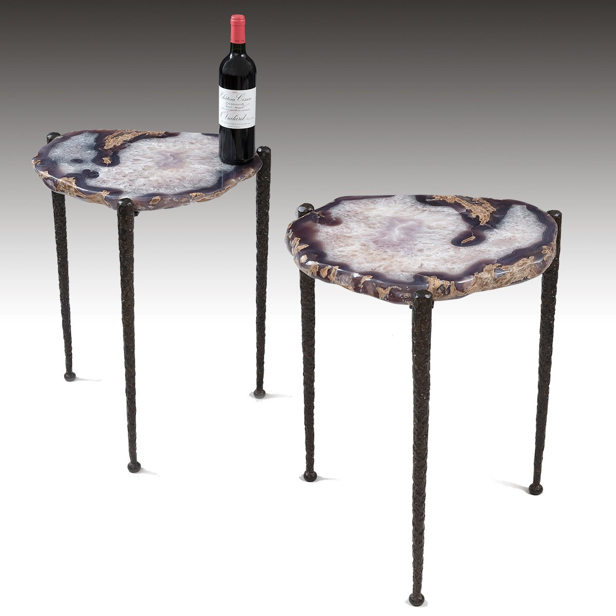 A Pair Of Contemporary Agate & Metal Occasional/End Tables