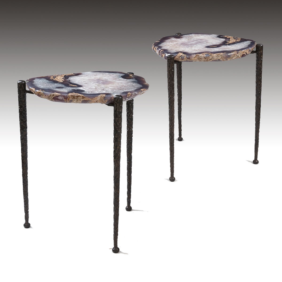 A Pair Of Contemporary Agate & Metal Occasional/End Tables