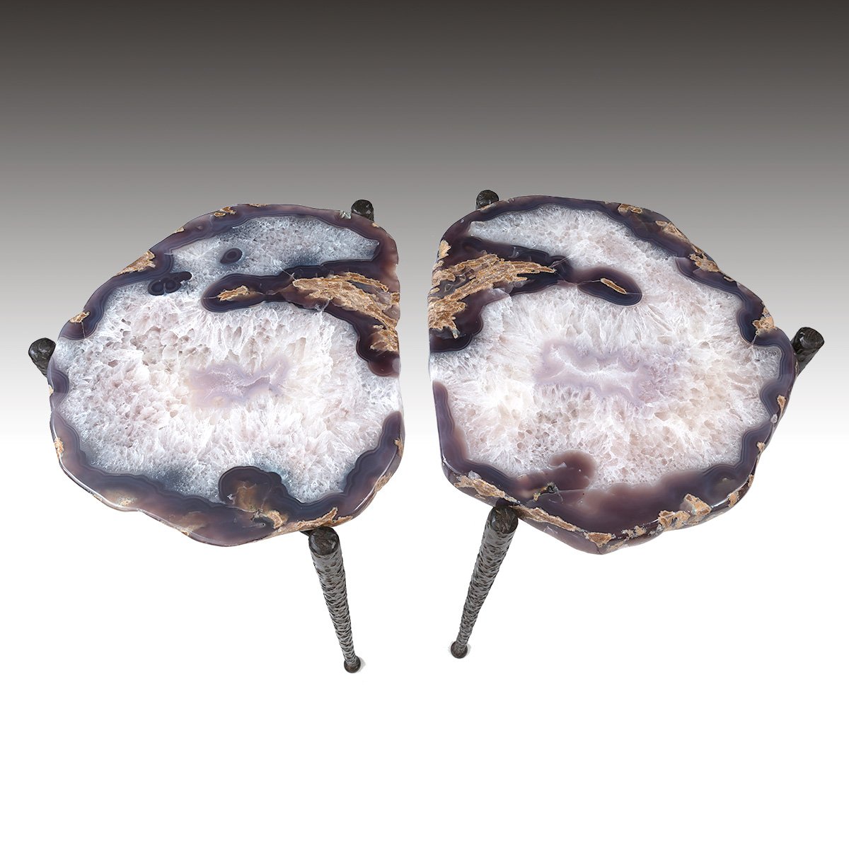 A Pair Of Contemporary Agate & Metal Occasional/End Tables