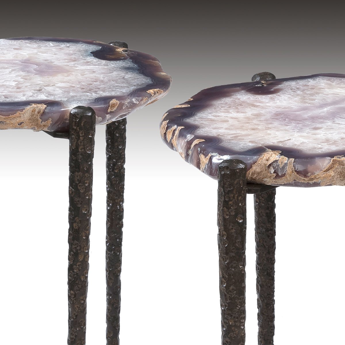 A Pair Of Contemporary Agate & Metal Occasional/End Tables
